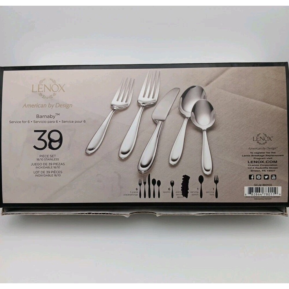Lenox Barnaby 38 Piece Set 18/10 Stainless Serves 6 Persons Flatware NIB Vietnam